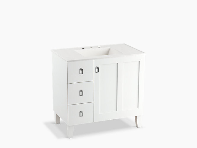 K 99533 Lgl Poplin 36 Inch Vanity With Legs 1 Door 3 Drawers